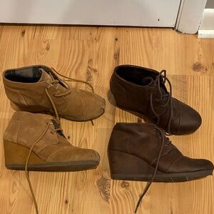 BOBS Skechers Brown & Camel Ankle Boots LaceUp Memory Foam Sneaker Wedges 2 pair